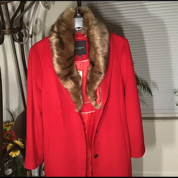 💲ON SALE💲TALBOTS NWT AUTHENTIC WOOL BLEND TAN FAUX FUR COLLAR CLASSIC COAT - Picture 8 of 17